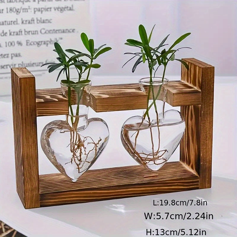 Petit vase à fleurs hydroponique à cadre en bois créatif, récipient en verre de plante de pin à vis verte, décoration de maison de bureau de salon, adapté pour Pâques et la fête des mères, c’est un cadeau idéal pour les amis et la famille.