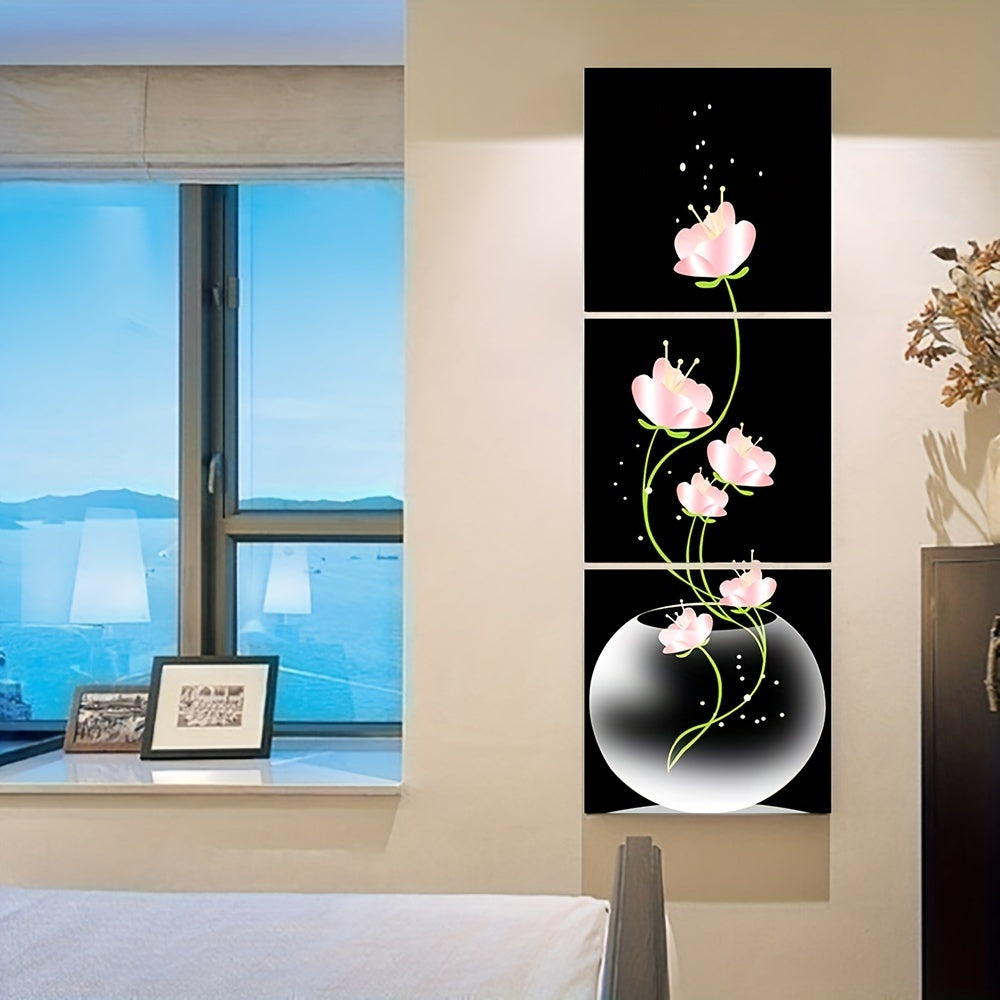 Lot de 3 impressions sur toile carrées de fleurs roses, tableau d'art mural