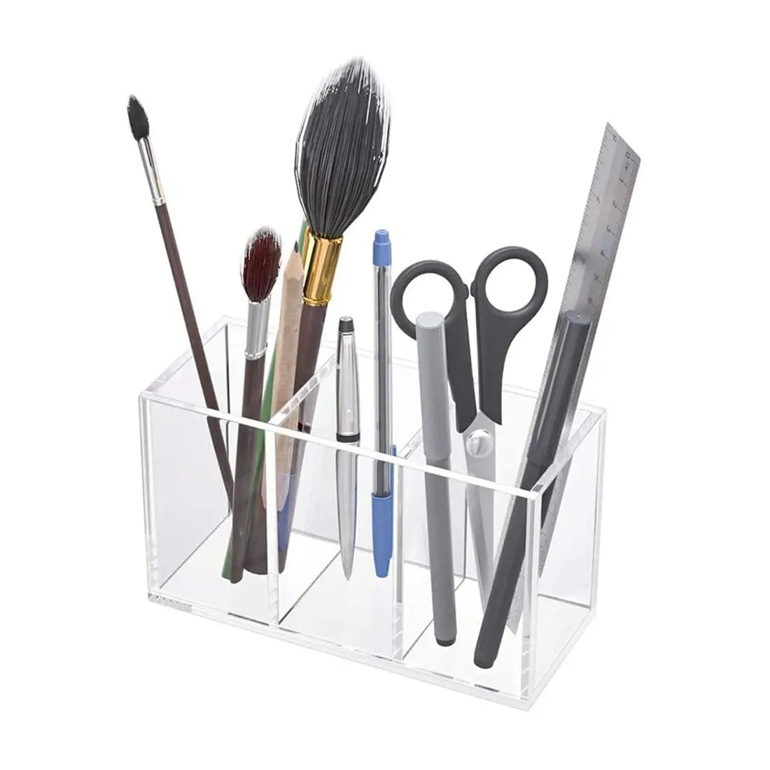 Organisateur de pinceaux de maquillage transparent, plateau de rangement de maquillage, organisateur de maquillage de tiroir de salle de bain, organisateur de pinceaux de maquillage en acrylique à 3 fentes