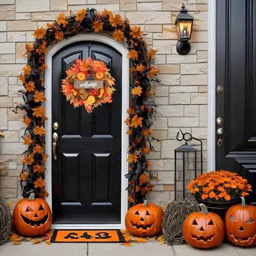 20 pouces d’automne feuilles d’érable couronne citrouille décoratif fenêtre mur pour la porte d’entrée