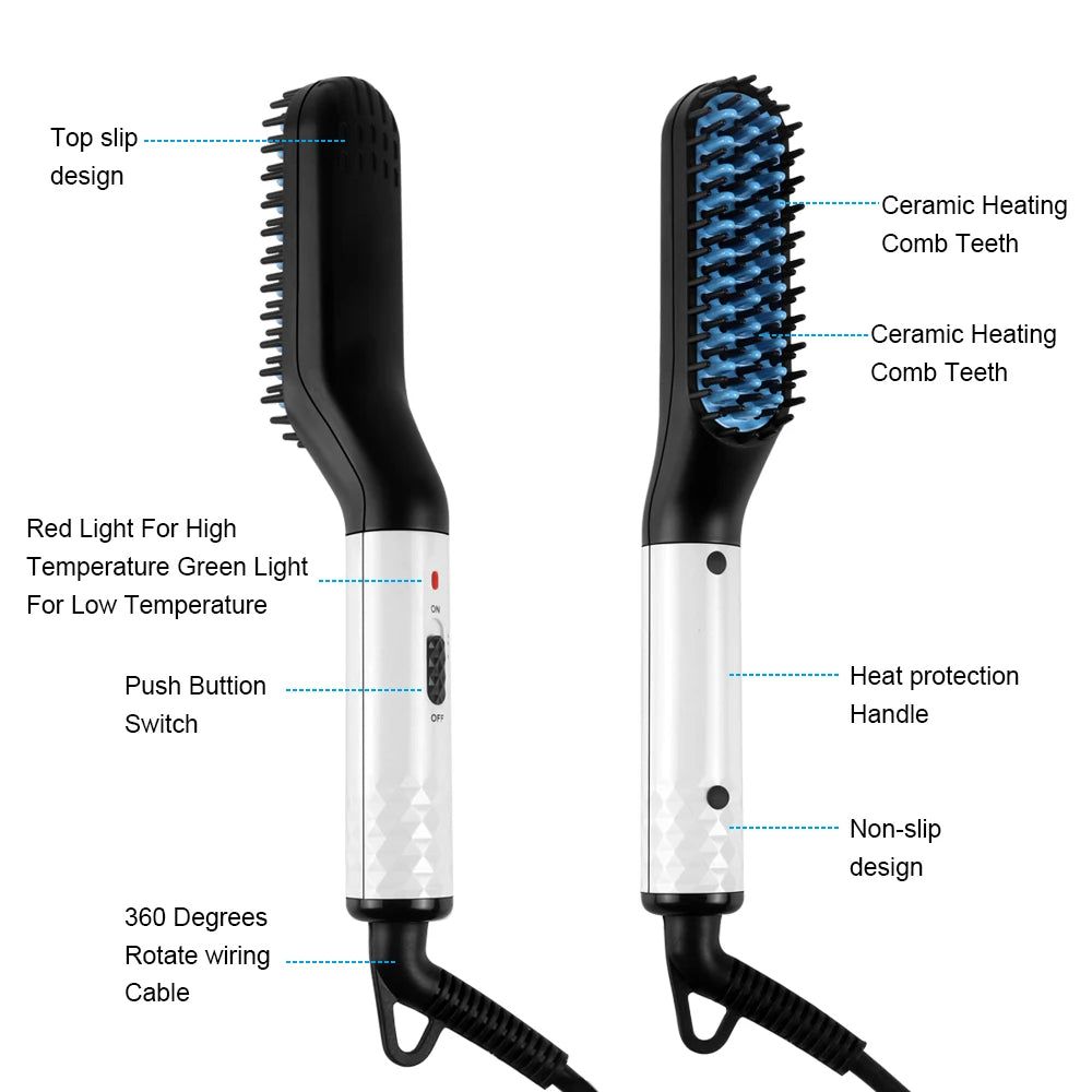 Lisseur rapide de barbe électrique pour hommes, brosse multifonctionnelle, peigne à cheveux, lisseur de barbe, styler