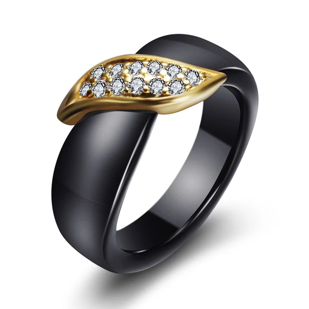 Nouveauté bague colorée noir blanc bague en céramique pour femmes avec grand cristal bague de mariage largeur 6mm taille 6-10 cadeau pour hommes