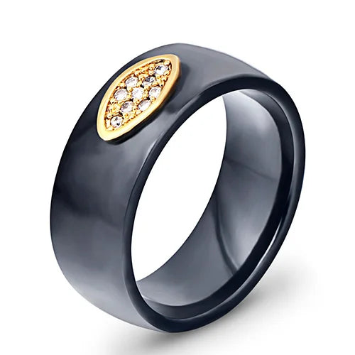 Nouveauté bague colorée noir blanc bague en céramique pour femmes avec grand cristal bague de mariage largeur 6mm taille 6-10 cadeau pour hommes