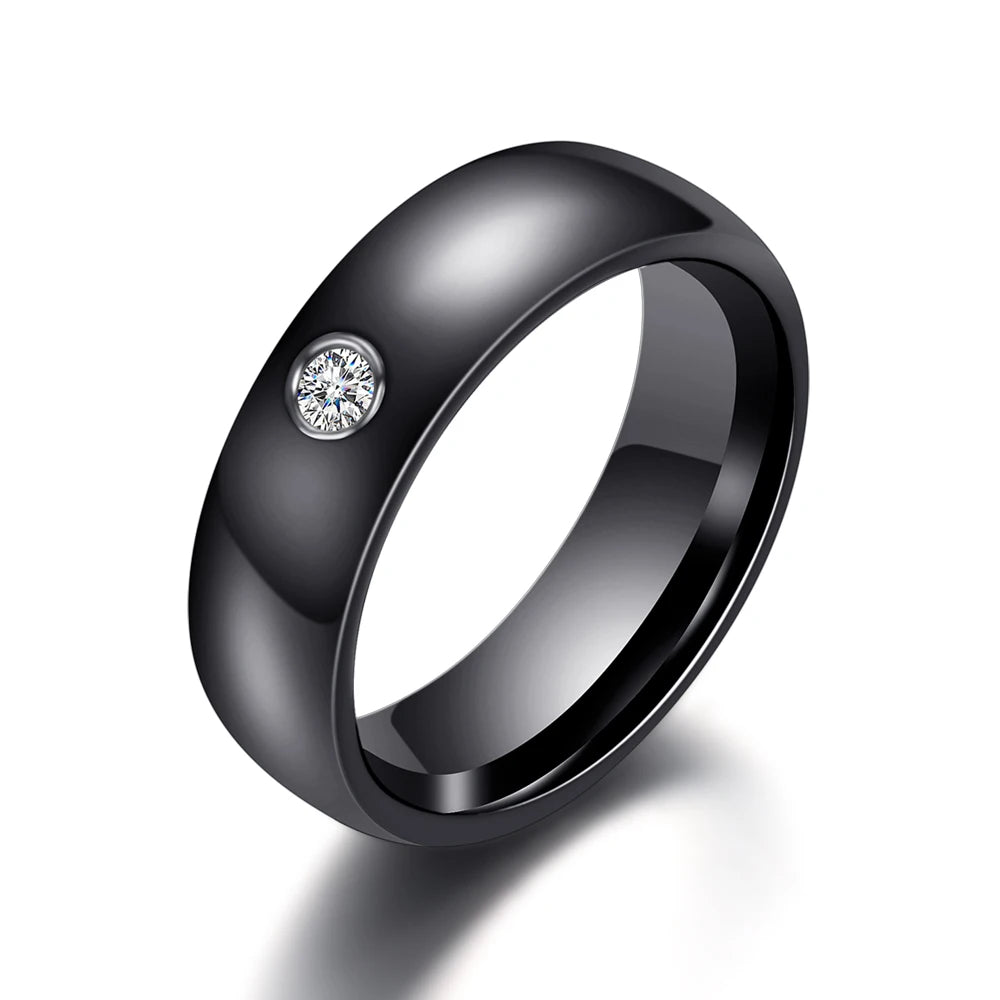 Nouveauté bague colorée noir blanc bague en céramique pour femmes avec grand cristal bague de mariage largeur 6mm taille 6-10 cadeau pour hommes