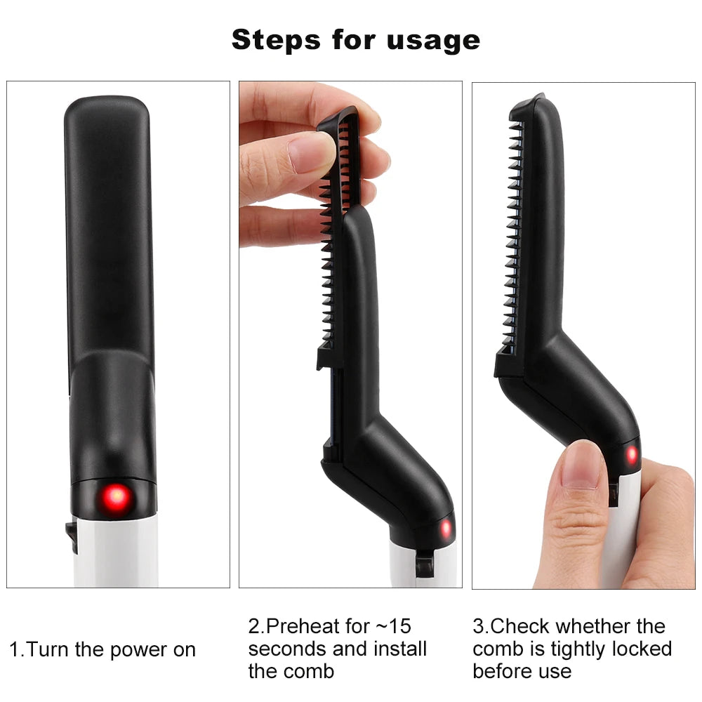 Lisseur de barbe électrique pour hommes, peigne chauffant, rapide, brosse de coiffage