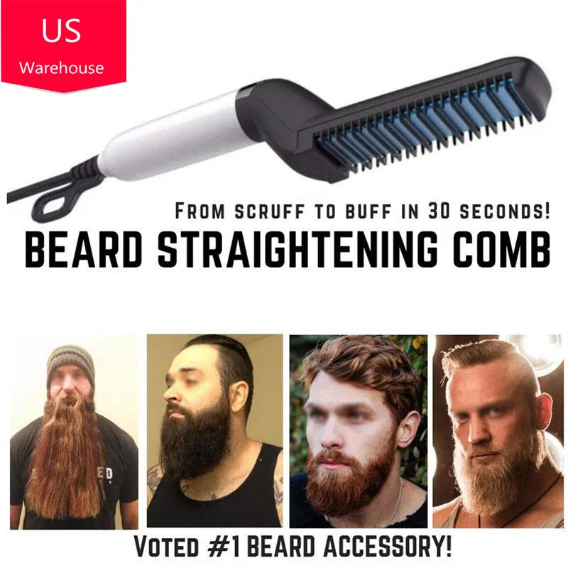Lisseur de barbe électrique pour hommes, peigne chauffant, rapide, brosse de coiffage