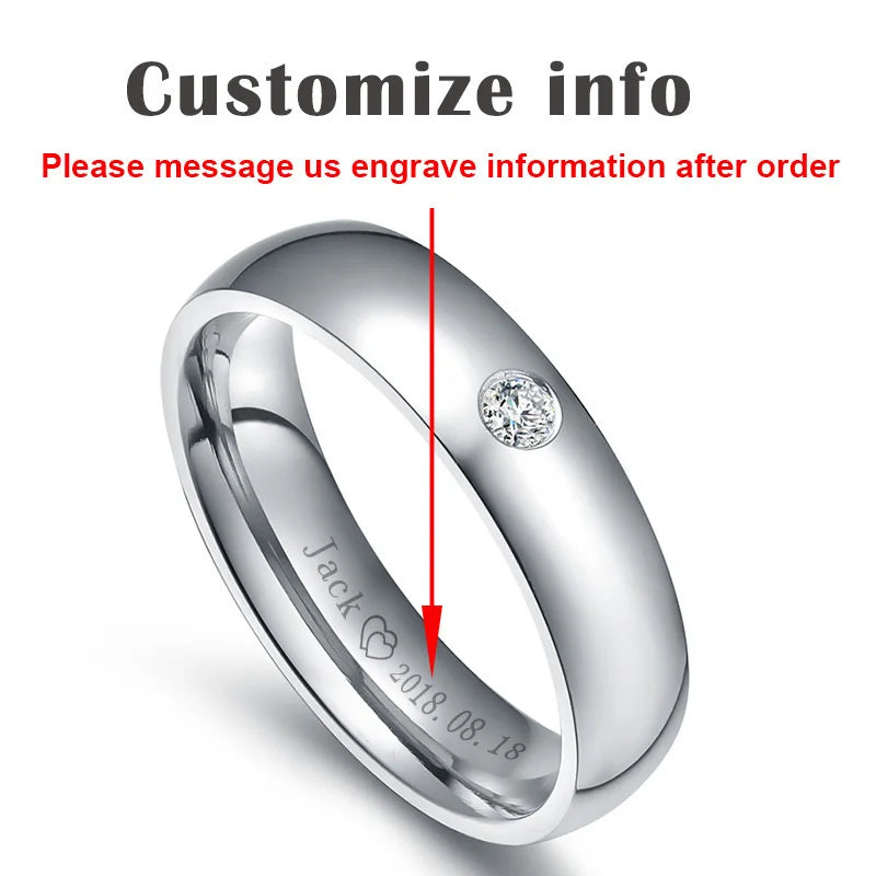 Vnox – bagues de mariage classiques pour femmes et hommes, couleur or, en acier inoxydable, pour Couple, anniversaire, nom personnalisé