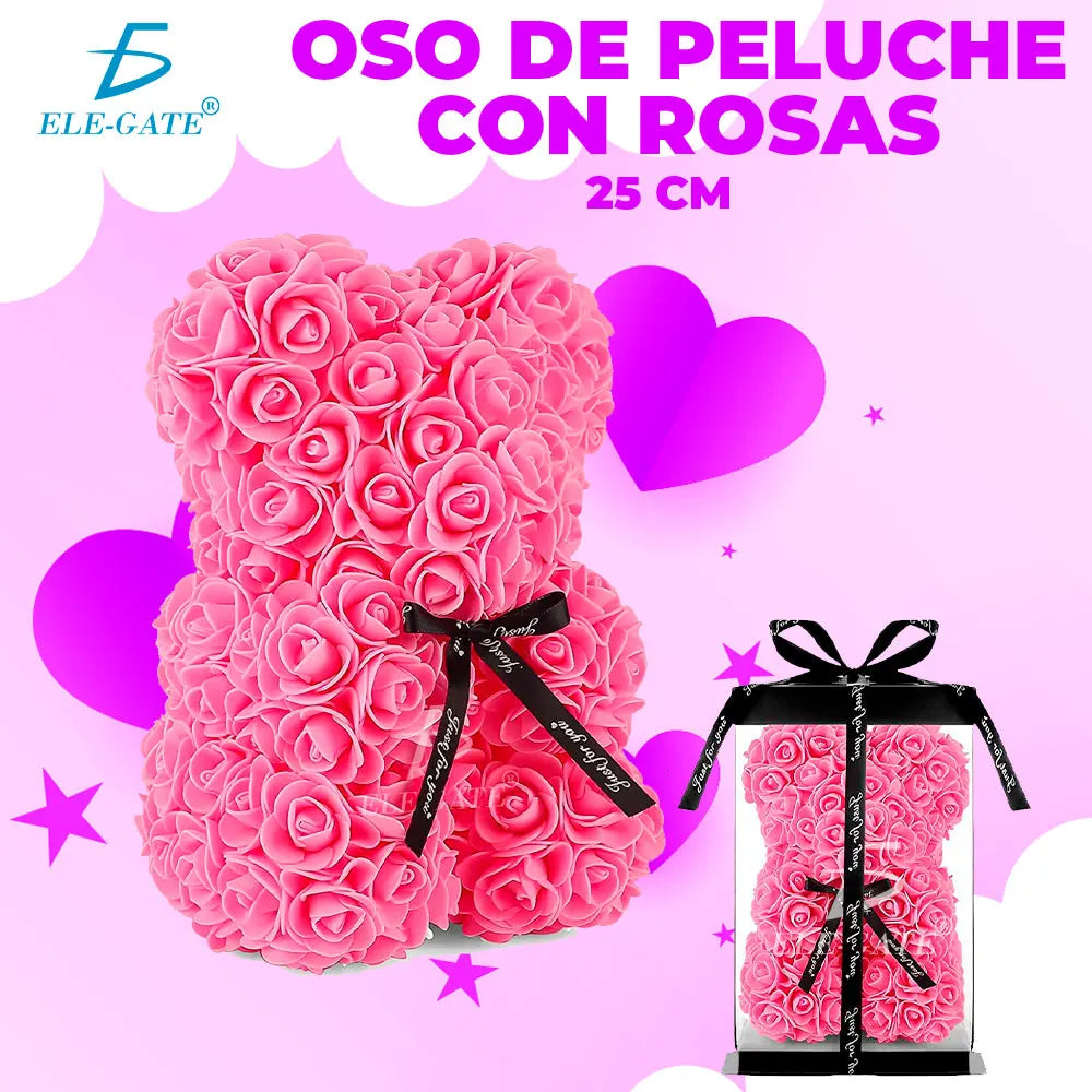 17x17x25cm Eco-Friendly PE Floral Arrangement Rose Bear Teddy for Valentine's Day Event Decoration Artificial Rose Flowers