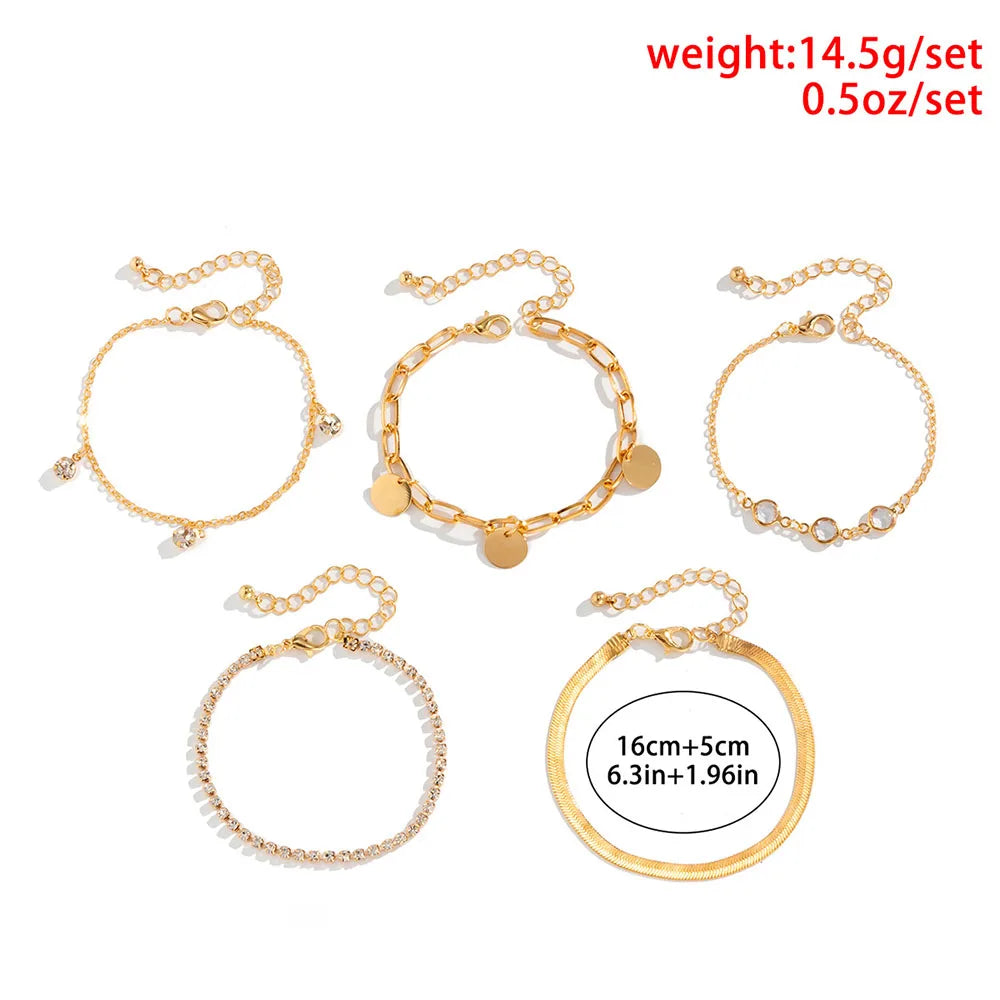 Boho plat serpent os chaîne strass paillettes pendentif Bracelet ensemble dame géométrique mode Bracelets combinaison fille bijoux