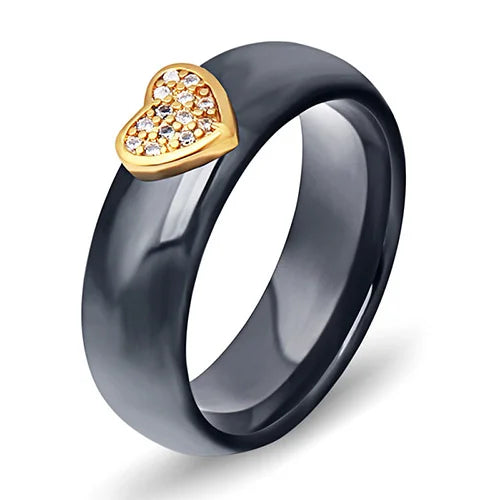 Nouveauté bague colorée noir blanc bague en céramique pour femmes avec grand cristal bague de mariage largeur 6mm taille 6-10 cadeau pour hommes
