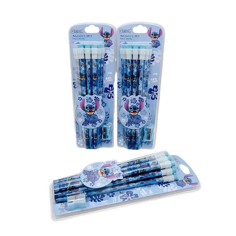 12 crayons HB de dessin animé Stitch Lilo & Stitch, 12 crayons et 1 rouleau à crayons, coffret de papeterie, écriture et dessin