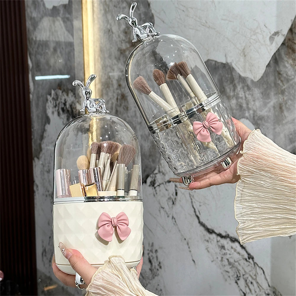Organisateur de pinceaux de maquillage de bureau, boîtes de rangement pour crayons à sourcils, salle de bains, 360 ° Porte-stylo rotatif, commode anti-poussière, étagère à cosmétiques
