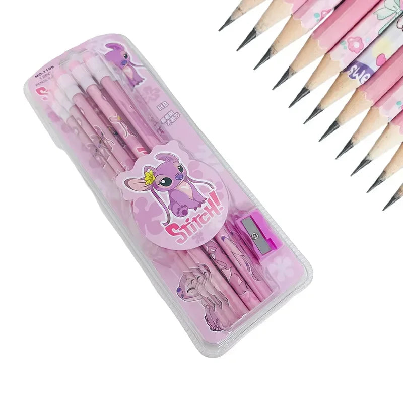 12 crayons HB de dessin animé Stitch Lilo & Stitch, 12 crayons et 1 rouleau à crayons, coffret de papeterie, écriture et dessin