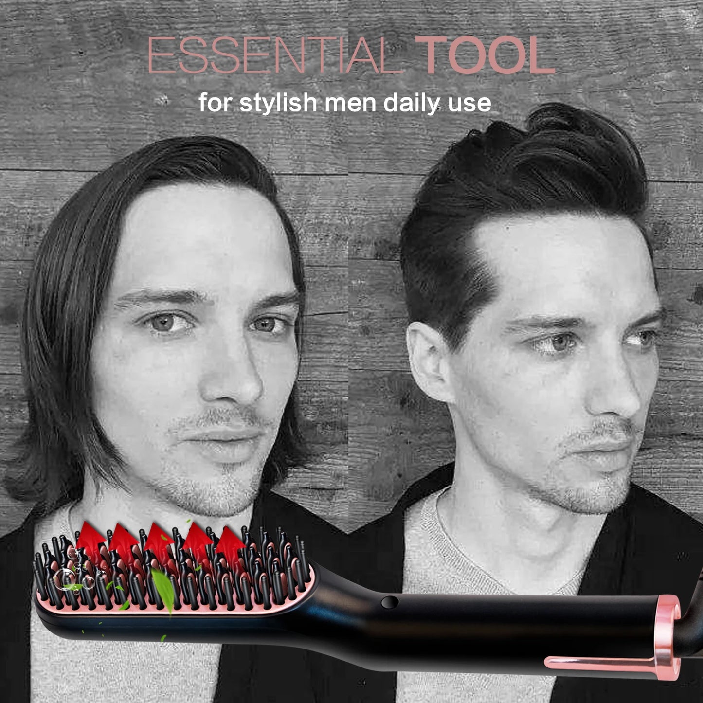 Peigne chauffant pour hommes, lisseur électrique à ions négatifs, brosse à lisser les cheveux, utilisation humide et sèche, Styler rapide