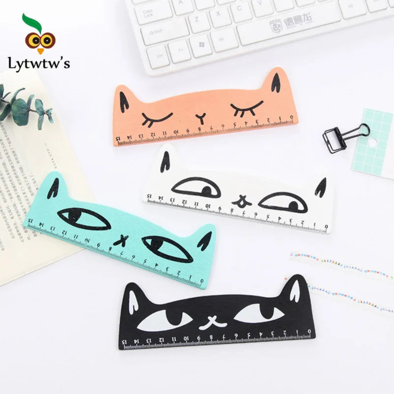 1 pièces Lytwtw's mignon Kawaii chat noir chaton règle droite outils en bois dessin animé couture dessin bureau école papeterie fournitures