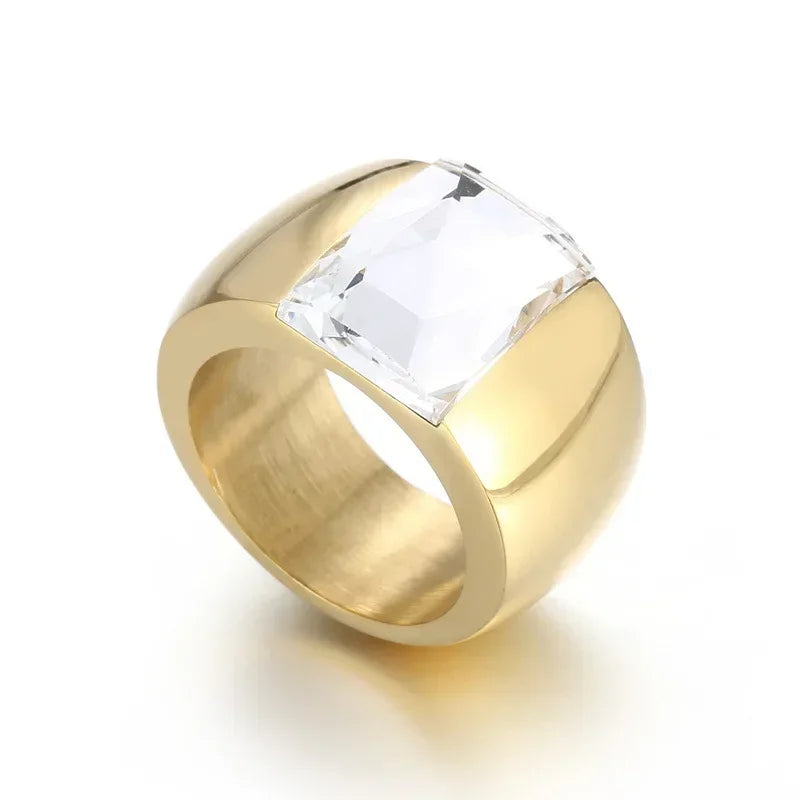 Bague en acier inoxydable pour femmes, cristal autrichien de qualité, pierre bleue, verte, rouge, titane, couleur or, bague de mariage