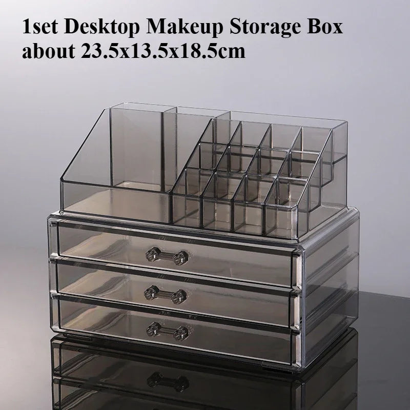 Desktop Makeup Storage Box Multi-layer Drawer Lipstick Organizer Multi-functional Storage Transparent Black Makeup Organizer
