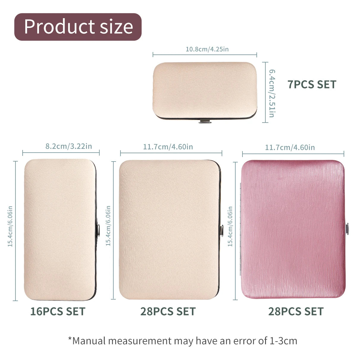 7/16/28 pièces ensemble de coupe-ongles ensemble de manucure professionnel ciseaux de pédicure en acier inoxydable outil de toilettage avec étui de voyage rose