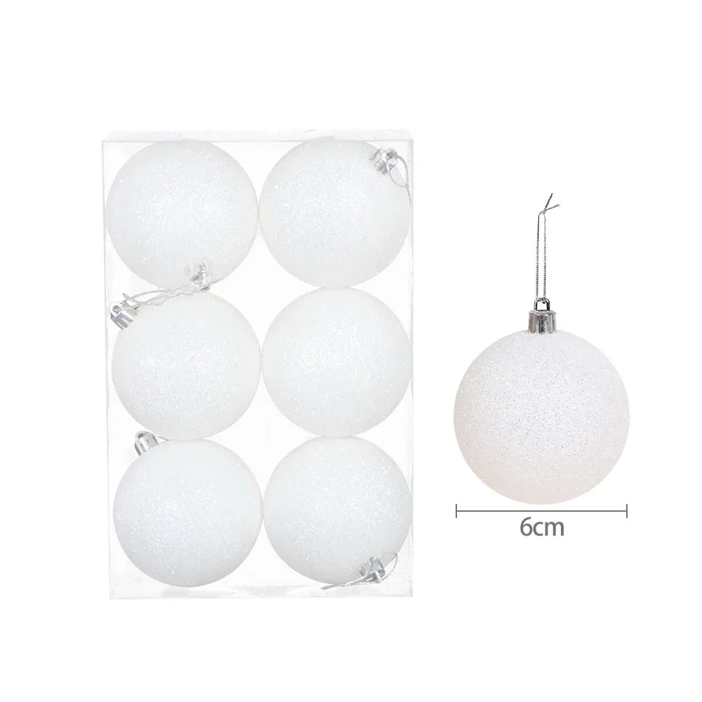 Boules de noël blanches suspendues pour arbre de noël, 12/6 pièces, boules de noël à paillettes, pendentifs