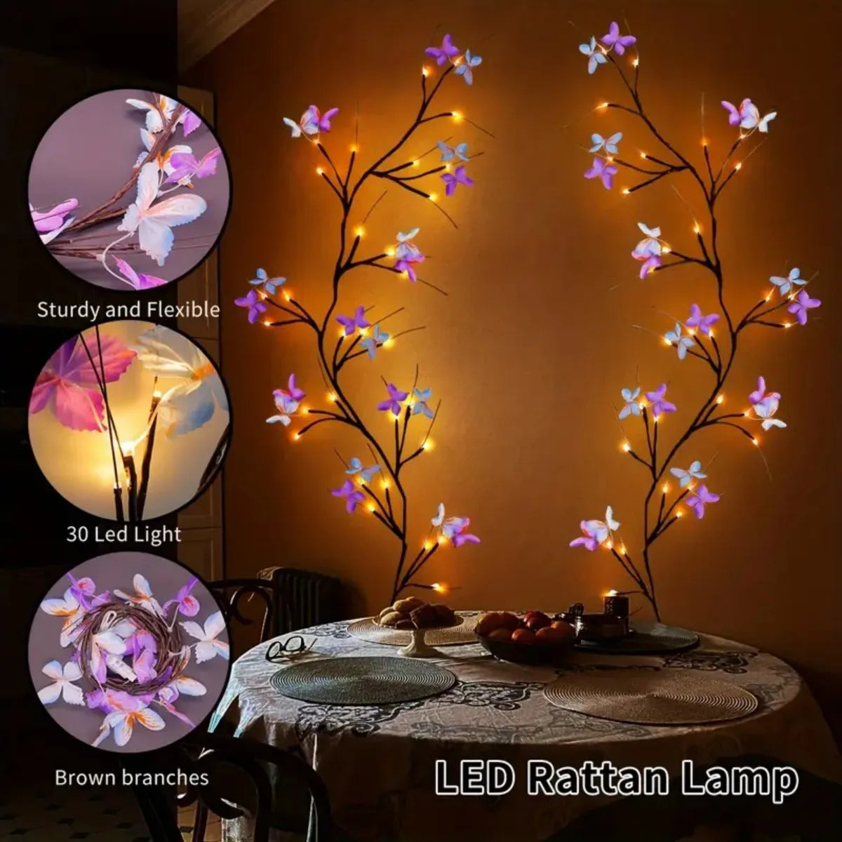 1pc 30LED lumière de vigne de saule enchantée avec papillon alimenté par USB 8 Modes d'éclairage intérieur extérieur étanche lumières de vigne appropriées