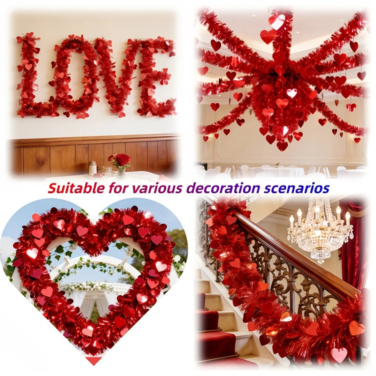 Guirlande de ruban suspendu en forme de cœur pour la saint-valentin, 4M