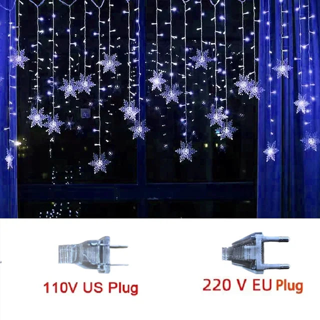 Guirlande lumineuse LED flocons de neige de noël, 3.2M, rideau féerique clignotant, étanche, pour fête de vacances, mariage, décoration de noël