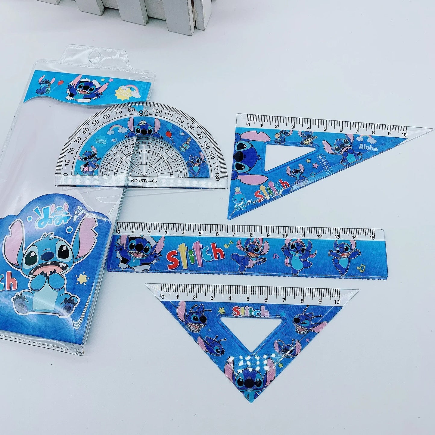 1 ensemble de règles créatives de point MINISO, papeterie d'étude pour étudiants, ensemble de rapporteur triangulaire, fournitures scolaires, cadeau pour enfant, vente en gros