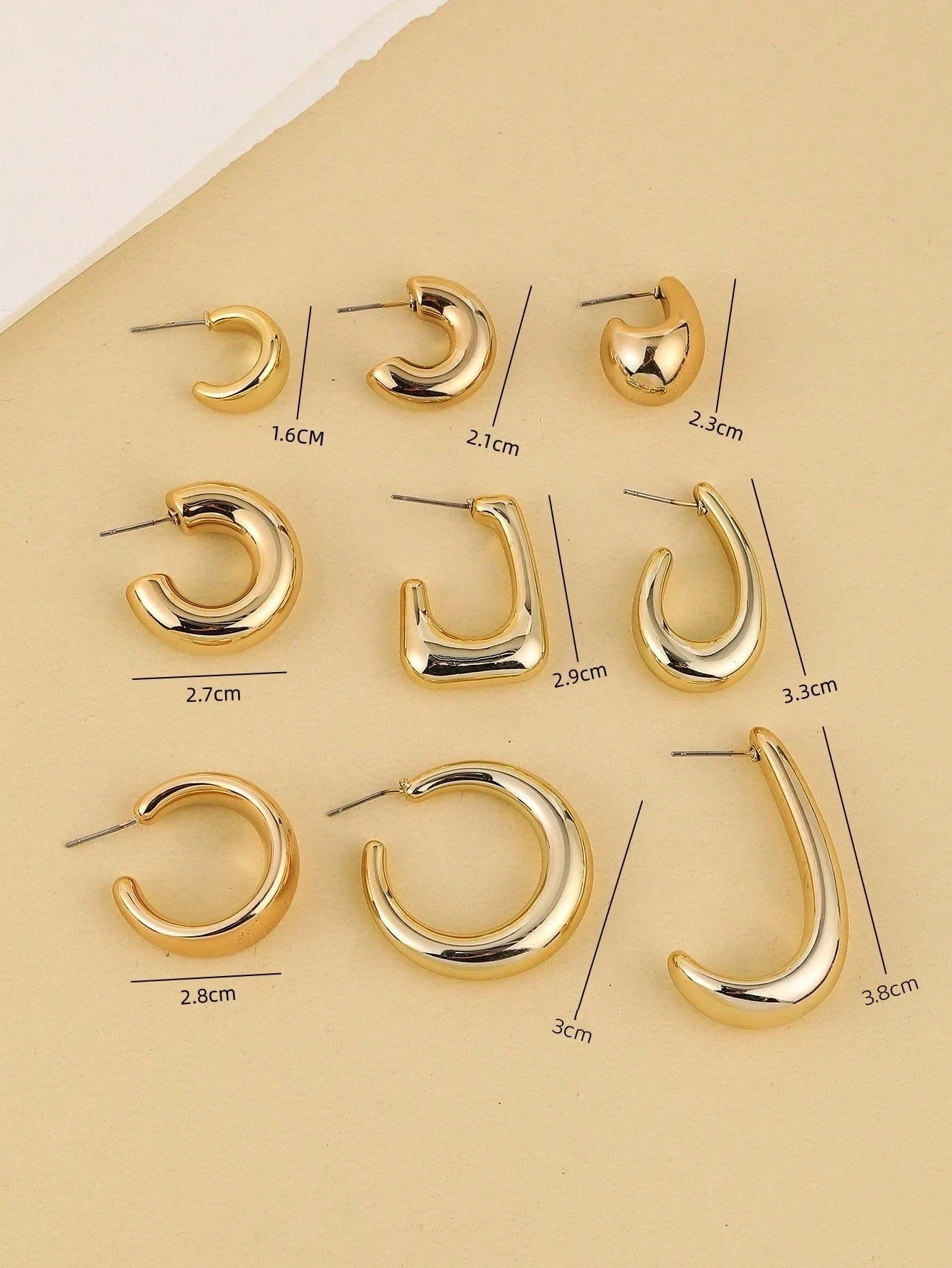 Ensemble de boucles d'oreilles légères en forme de C pour femmes, couleur or, forme asymétrique, CCB, bijoux à usage quotidien, 2/6/20 pièces, 2025
