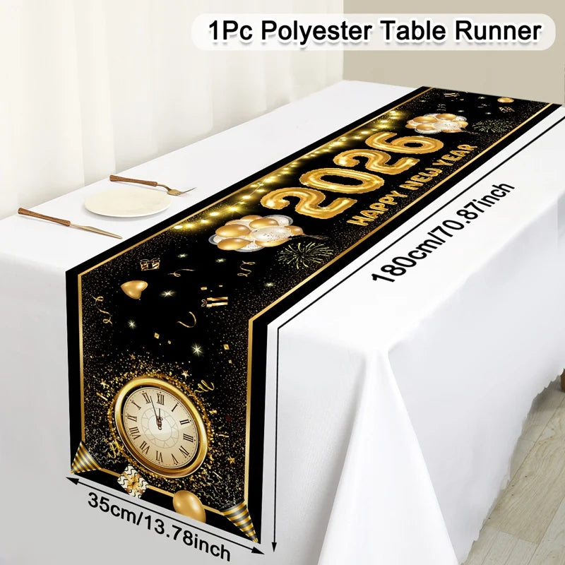 Chemin de Table bonne année 2026, feux d'artifice, Champagne, couverture de Table en Polyester pour fête du nouvel an, décorations de Table à manger