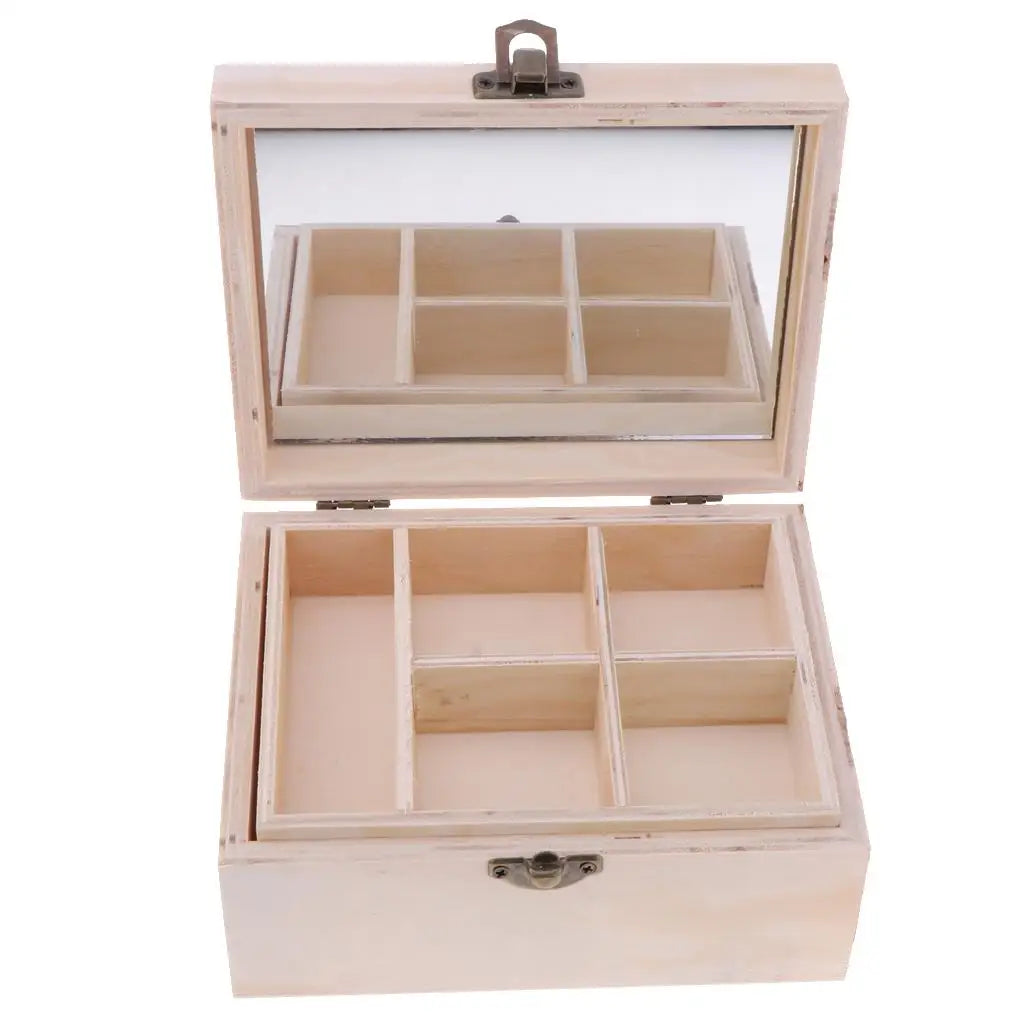 Trousse de maquillage en miroir, boîte de rangement en bois uni, vitrine à bijoux en bois pour la décoration de la maison, de la chambre et du magasin
