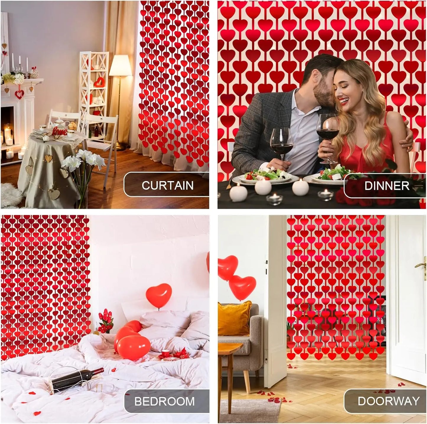 4 paquets 39x79 pouces rouge coeur forme guirlandes feuille frange rideau saint valentin