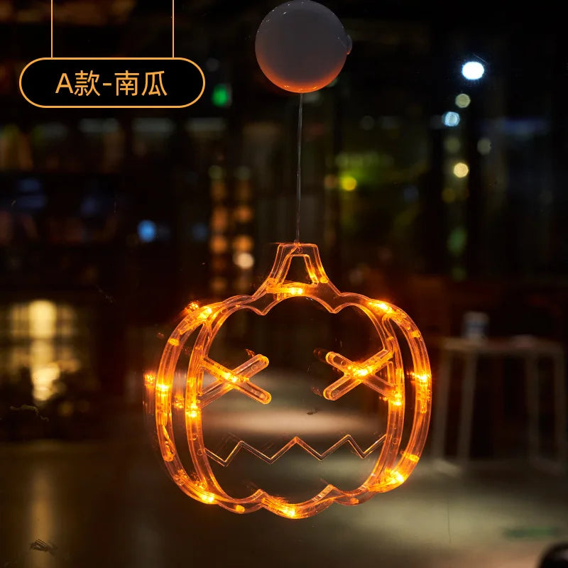 Lumières de fenêtre de décoration d'halloween, citrouille araignée fantôme chapeau de sorcière suspendu LED lampe à ventouse pour la maison Bar décor de fête d'halloween