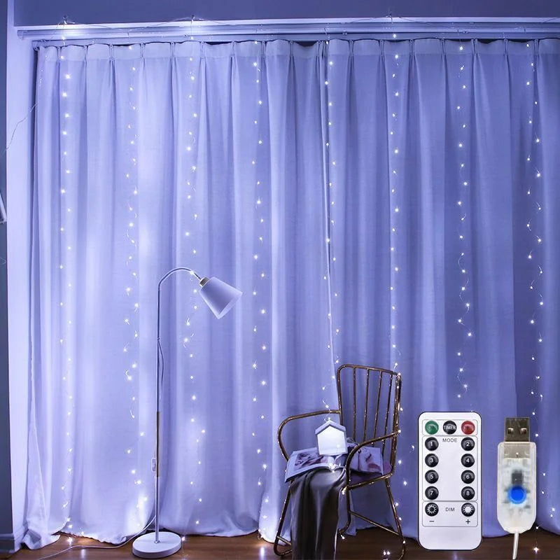 Guirxiété lumineuse LED USB pour décoration de Noël, extérieur, nickel é, chambre à coucher, vacances, mariage, rideau, 8 modes, 3m, 4m, 6m