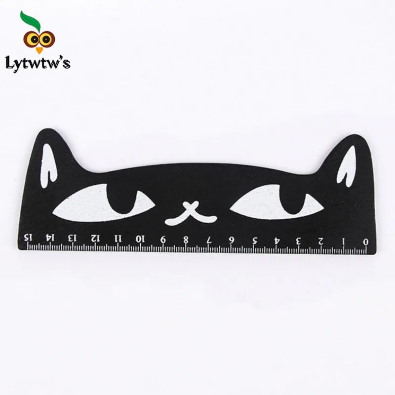 1 pièces Lytwtw's mignon Kawaii chat noir chaton règle droite outils en bois dessin animé couture dessin bureau école papeterie fournitures