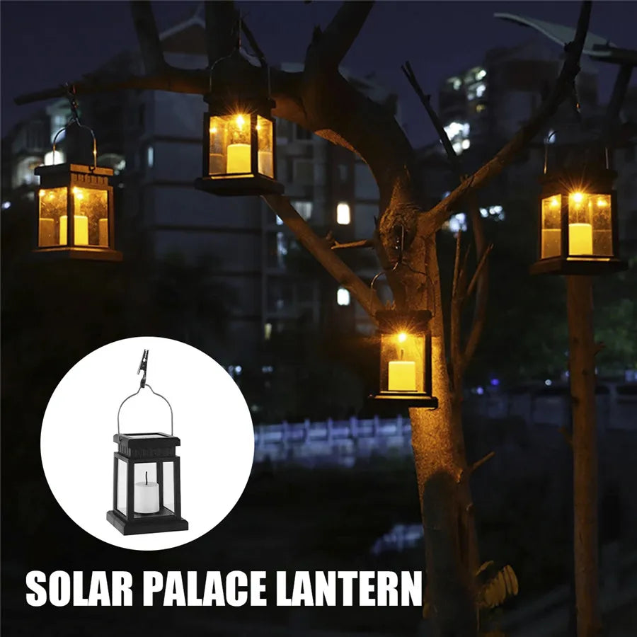 Lanterne solaire de palais, lumières solaires d'extérieur, paysage de pelouse suspendu, lampe à bougie d'ambiance, décoration de sol, de cour et de jardin