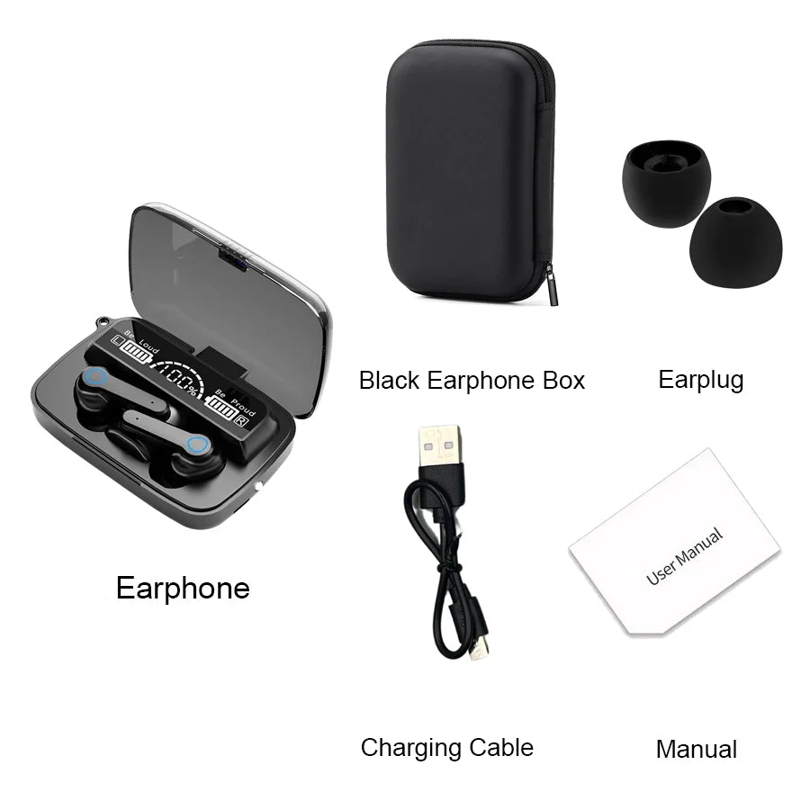 Casque Bluetooth sans fil M19 TWS, prise en charge du jeu, antibruit, tactile, intra-auriculaire, mini banque d'alimentation d'urgence