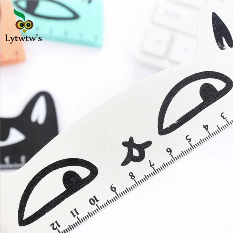 1 pièces Lytwtw's mignon Kawaii chat noir chaton règle droite outils en bois dessin animé couture dessin bureau école papeterie fournitures