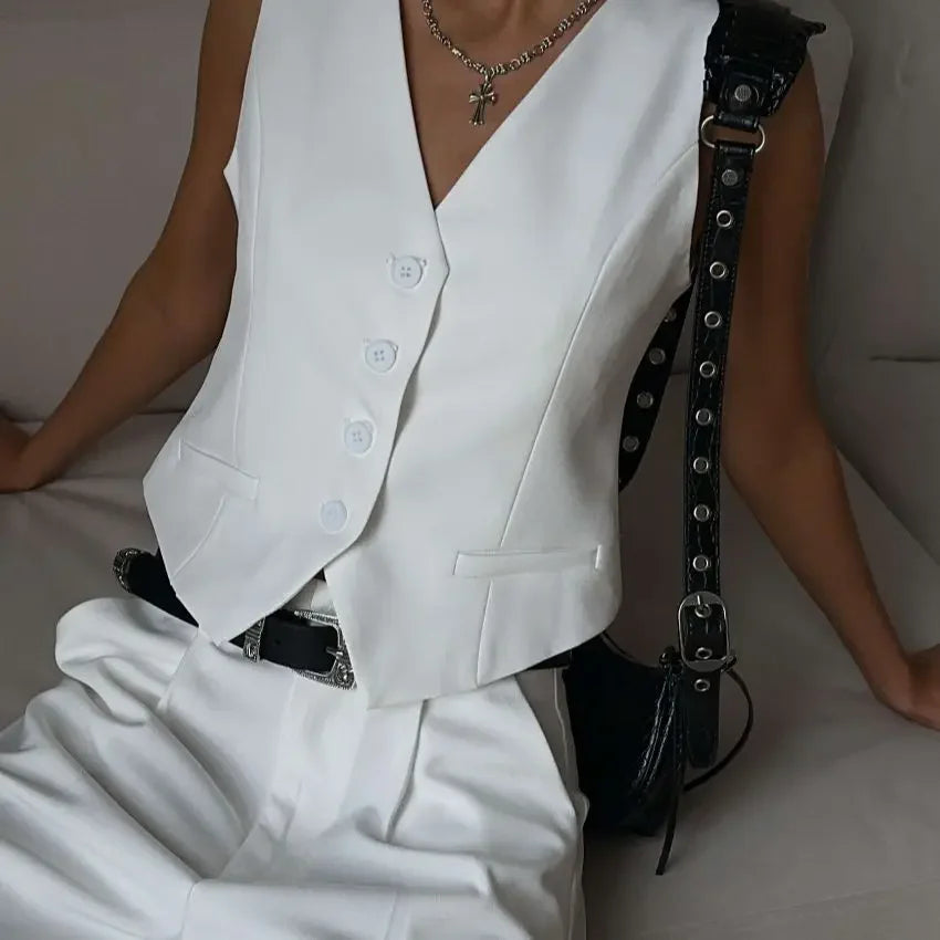 Ensemble deux pièces pour femmes, Slim, court, col en V, gilet sans manches, hauts Y2k, taille haute, ensembles assortis, Short élégant, Streetwear, été