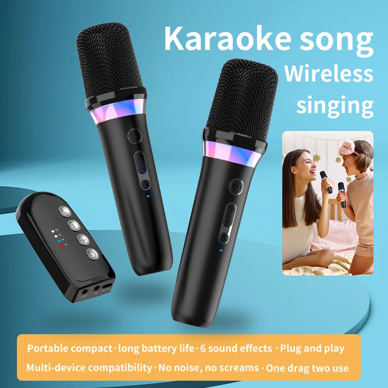 DS-K2 Karaoké Compagnon Bluetooth 5.3 Microphones dynamiques sans fil RVB Lumière colorée HIFI Stéréo DSP Système de mixage pour haut-parleur filaire Amplificateur Kit de voiture