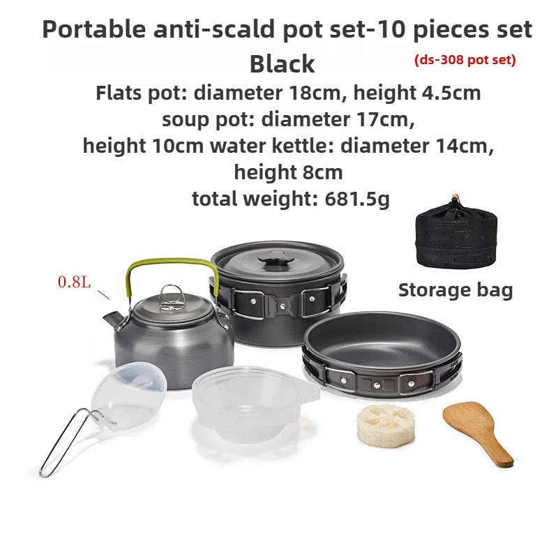 Batterie de cuisine de Camping pour 1 à 3 personnes, casserole et poêle légères et portables avec sac de transport, parfait pour le Camping en plein air