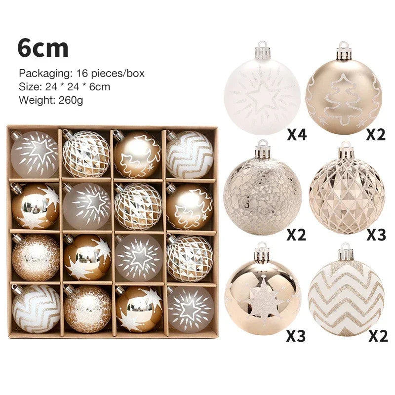 Ornements de boule de Noël, boule de mousse scintillante, pendentif, champagne, or, rouge, 6cm, 16 pièces par boîte