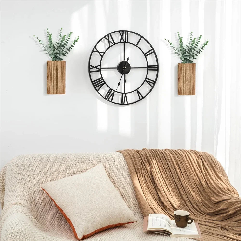 Jardinière murale en bois de ferme, paquet de 2 Vase suspendu avec fausses fleurs séchées d'eucalyptus, décor pour salon, chambre à coucher, maison