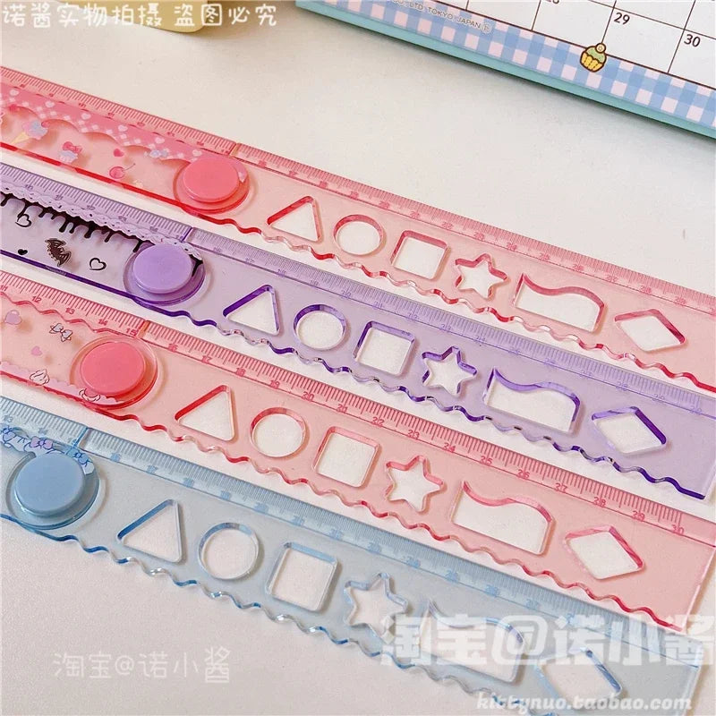 Kawaii Hello Kitty ma mélodie Kuromi 30Cm dessin animé échelle en plastique étudiant papeterie Anime Sanrio fille coeur mignon règle rétractable