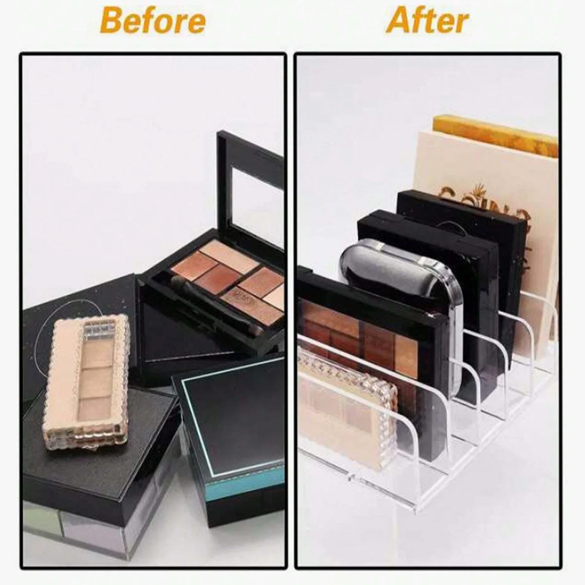 7-Compartment Transparent Makeup Organizer for Eyeshadow Palette and Cosmetics, Vanity Table and Bathroom Countertop Storage Box
