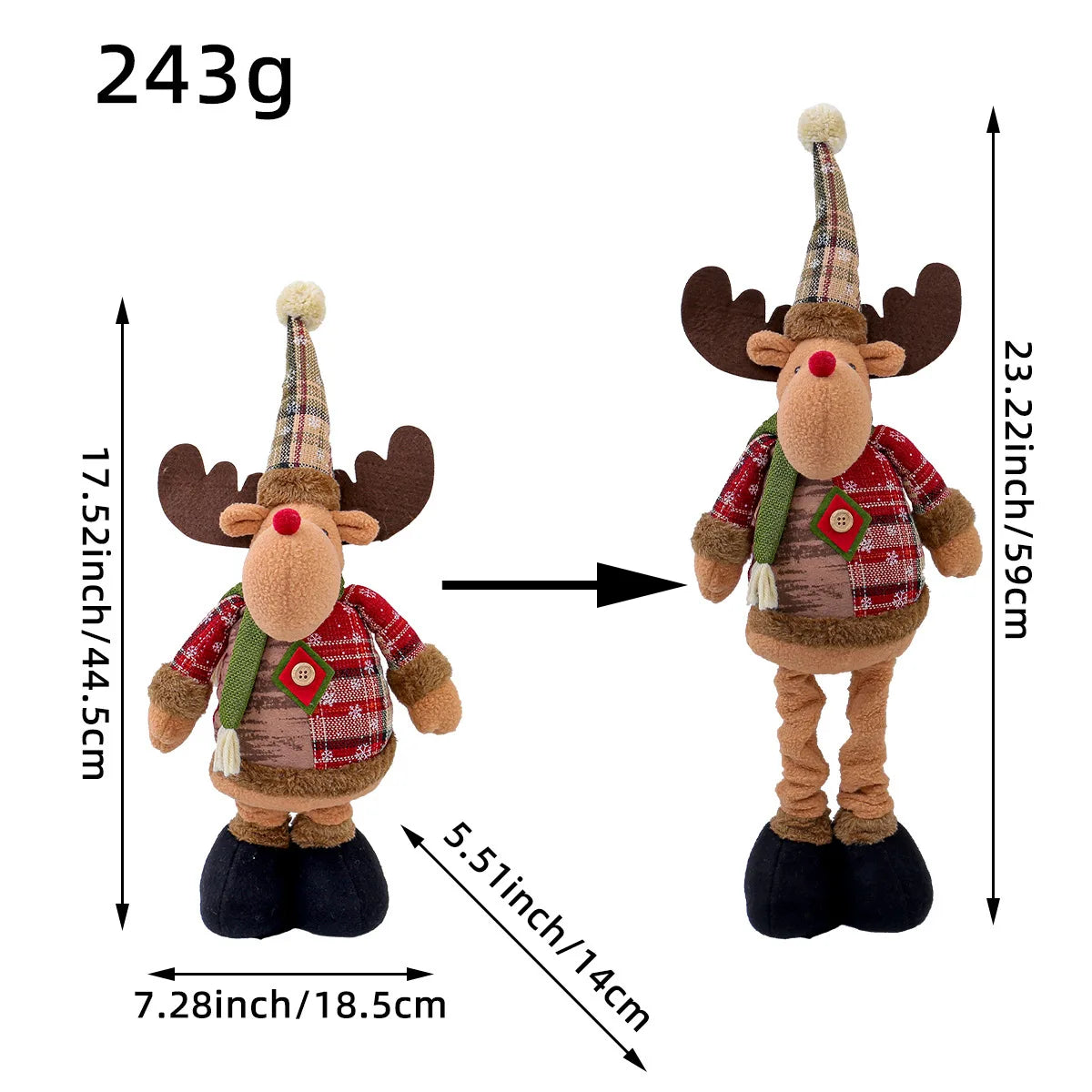 Poupée père noël bonhomme de neige Elk, peluche extensible