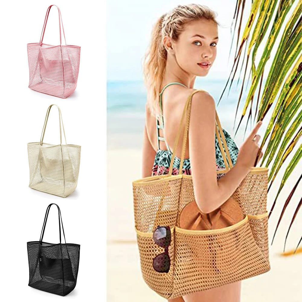 Sac de plage en maille, fourre-tout pour voyage, piscine, famille, plage, vacances, croisière, organisateur essentiel, sacs de rangement
