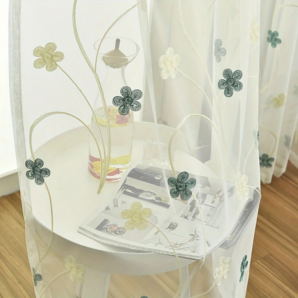 AnneyOneDecor-Rideaux en fil floral pour chambre à coucher, rideau de fenêtre de salon, tulle brodé, rideaux transparents doux