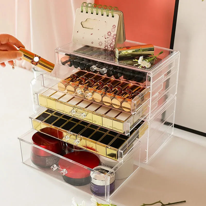 Boîte de rangement de cosmétiques en acrylique, boîte de rangement de rouge à lèvres, support de rangement de maquillage à tiroir de bureau, boîte à bijoux transparente, livraison directe