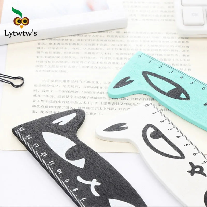 1 pièces Lytwtw's mignon Kawaii chat noir chaton règle droite outils en bois dessin animé couture dessin bureau école papeterie fournitures