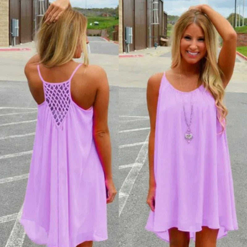 Robe de plage ample et décontractée pour femmes, Mini, sans manches, bretelles Spaghetti, ajouré, vêtements pour filles, moulante, été